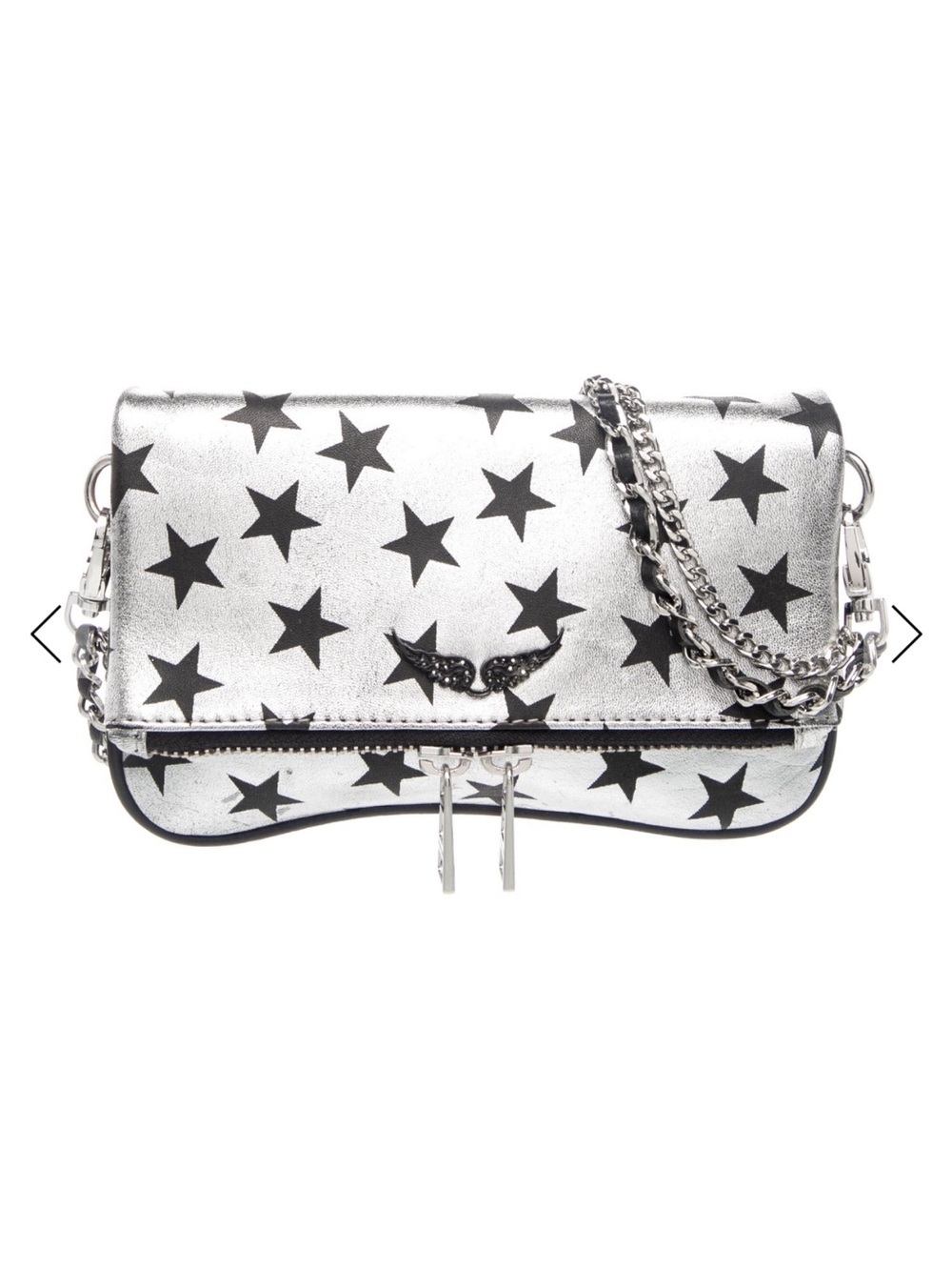 Zadig & Voltaire Silver and Black Star-Print Chain Crossbody Bag